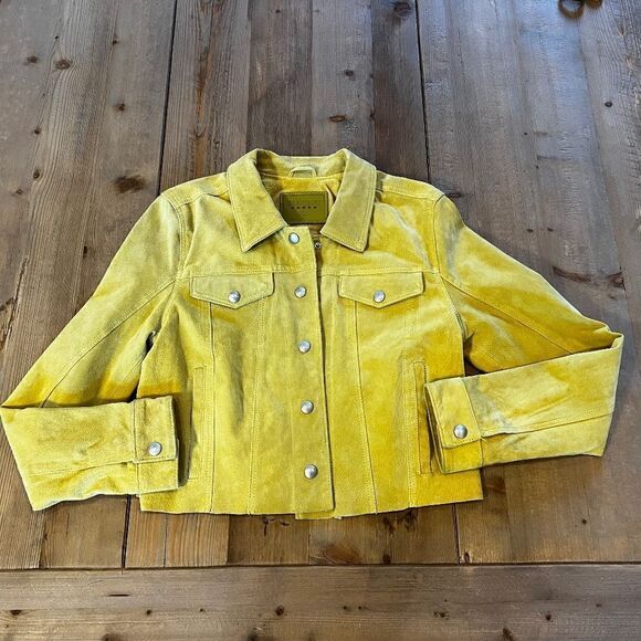 Anthropologie Blank NYC Chartreuse  Leather Cropped Jacket Size Medium - Picture 7 of 15